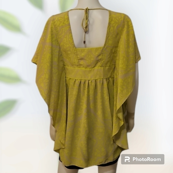 ALICE & TRIXIE Neon Damask Cascade Sleeve Boho Silk Tunic Festival Blouse - Picture 2 of 11